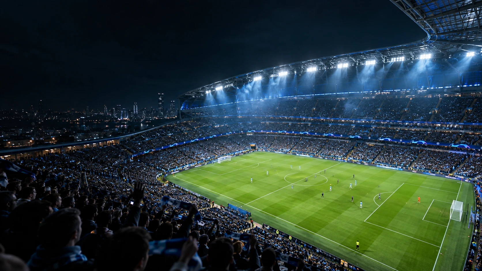 Un stade de football sous les projecteurs